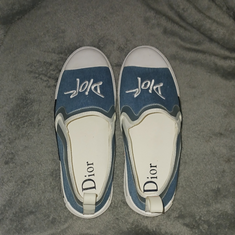 Dior Blue Canvas Sneakers with White Accents - Picture 6 of 7